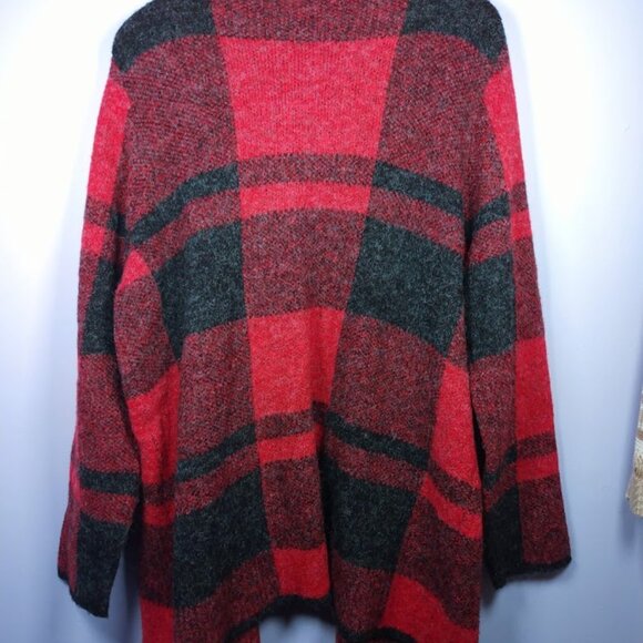 Denim and Co Plaid Soft Blazer Style Topper Collar Pockets Red Black Size Large - Picture 11 of 13